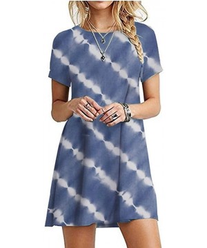 Plus Size Dresses Women Short Sleeve Tie-Dye Shift A Line T Shirt Dress with Pockets - Navy - CI19DEOLEAC $18.66-Rash Guards