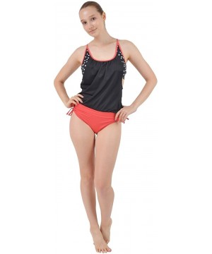 Womens Lined Up Tankini Top with Panty Two Pieces Swimsuit Swimwear Set- XS-3XL - Red Dark Dot - C61825KWDS4 $23.76-Tankinis