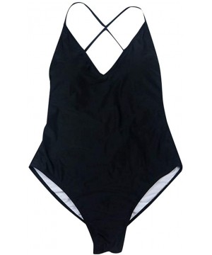 Women One Piece Swimwear Bodysuit Halter Bandage Bikini Swimwear Swimsuit - Black - C018UCHH70E $12.17-One-Pieces