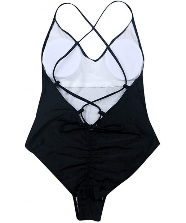 Women One Piece Swimwear Bodysuit Halter Bandage Bikini Swimwear Swimsuit - Black - C018UCHH70E $12.17-One-Pieces