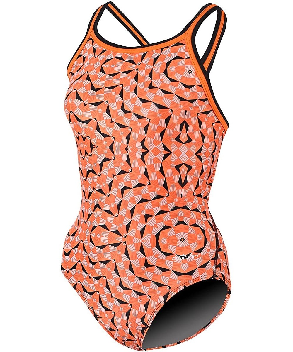 Women's Optik Print DBX Back ONE-Piece Swimsuit - Orange - CS12HHIZTM3 $34.57-One-Pieces