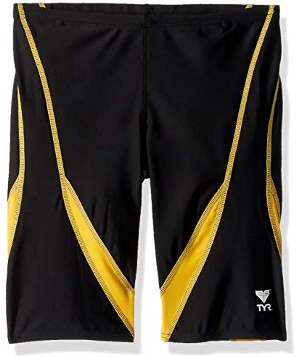 Swim Bundle TYR Men's Alliance Splice Jammer & Swimming Earplugs - Black / Gold - CZ18SXLTRTL $47.90-Racing