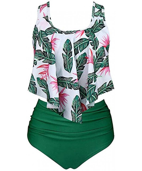 Swimsuits for Women Two Piece Boho Swimsuit Plus Size Ruffled Top Floral Printed High Waist Bottom Tankini Set Bathing Suit -...