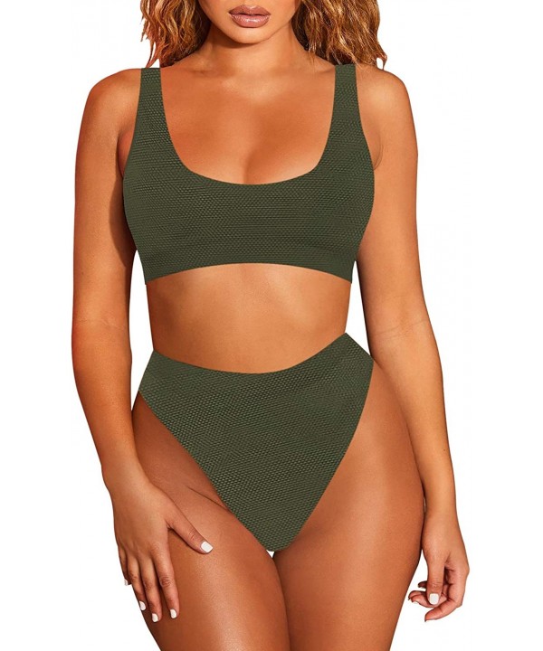 Women's Crop Top High Waisted Cheeky Bikini Sets 2 Pieces Swimsuits - 02-green - CR19CQCTO33 $25.30-Sets