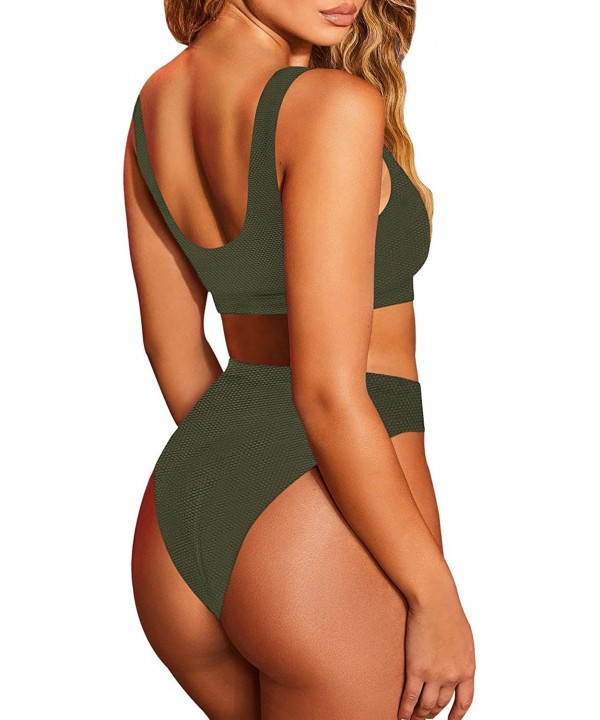 Women's Crop Top High Waisted Cheeky Bikini Sets 2 Pieces Swimsuits - 02-green - CR19CQCTO33 $25.30-Sets