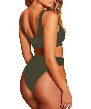 Women's Crop Top High Waisted Cheeky Bikini Sets 2 Pieces Swimsuits - 02-green - CR19CQCTO33 $25.30-Sets