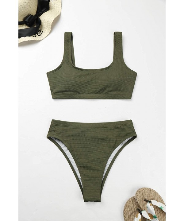 Women's Crop Top High Waisted Cheeky Bikini Sets 2 Pieces Swimsuits - 02-green - CR19CQCTO33 $25.30-Sets