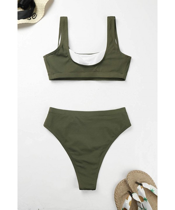 Women's Crop Top High Waisted Cheeky Bikini Sets 2 Pieces Swimsuits - 02-green - CR19CQCTO33 $25.30-Sets