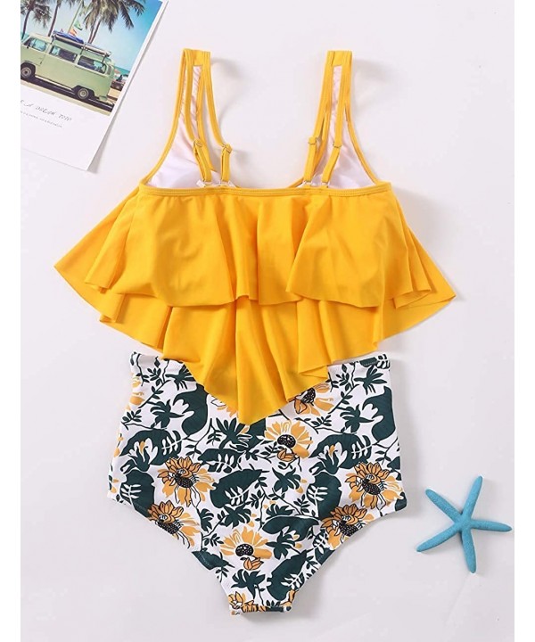 Two Piece Bikini Set Swimsuits for Women Bathing Suit Ruched High Waisted Bikini Tankini Set - Yellow Bathing Sui - CM18T97ON...