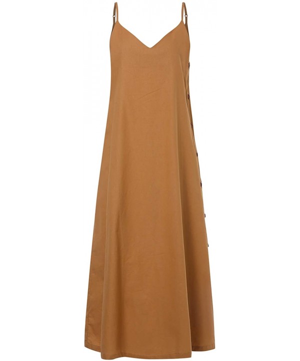 Women Summer Maxi Dress Spaghetti Strap V Neck Long Dress Casual Loose Sundress - 09-khaki - CI18S599GOG $19.32-Cover-Ups