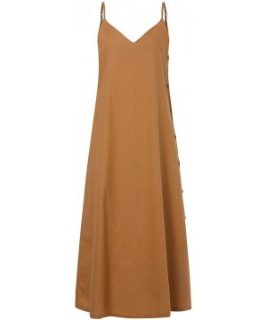 Women Summer Maxi Dress Spaghetti Strap V Neck Long Dress Casual Loose Sundress - 09-khaki - CI18S599GOG $19.32-Cover-Ups