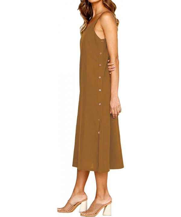 Women Summer Maxi Dress Spaghetti Strap V Neck Long Dress Casual Loose Sundress - 09-khaki - CI18S599GOG $19.32-Cover-Ups