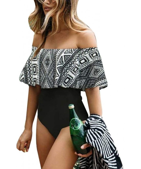 Women's One Piece Swimsuits - Off Shoulder Flounce Tummy Control Monokini Bikini Bathing Suit - B-black - CY195T4CTC5 $10.09-...