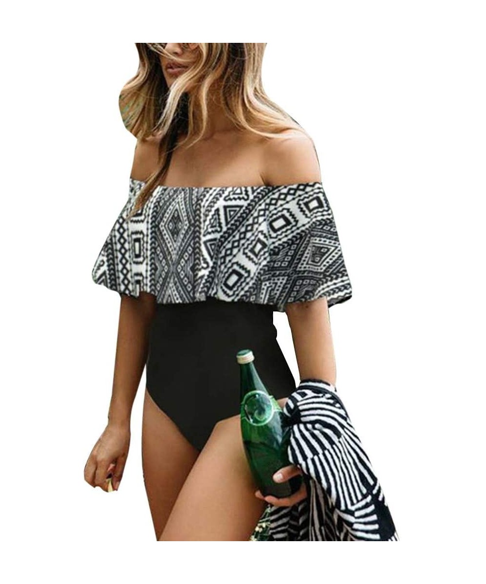 Women's One Piece Swimsuits - Off Shoulder Flounce Tummy Control Monokini Bikini Bathing Suit - B-black - CY195T4CTC5 $10.09-...