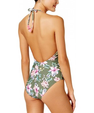 Juniors Tropic Romance Floral Halter One-Piece Swimsuit X-Small Olive - CA18MESGGY6 $9.07-One-Pieces