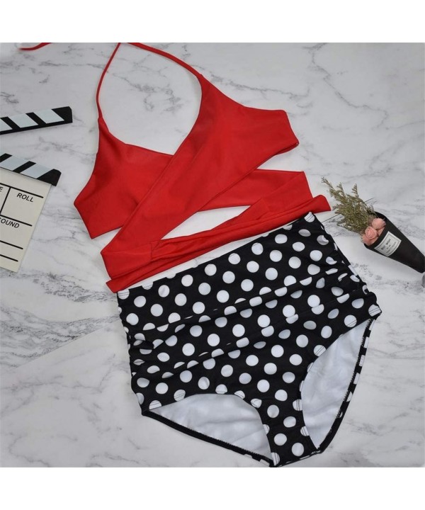 Womens Bathing Suits Floral Printing Swim Bottoms Padded Halter Bandage Bikini Two Piece Swimsuits - Red - CY19533T7LG $14.90...