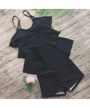 Women's Floral Ruffle Tankini Swimsuit Set Spaghetti Top Flounce Plus Size Two Pieces with Boyshorts Bathing Suit - Black-10 ...