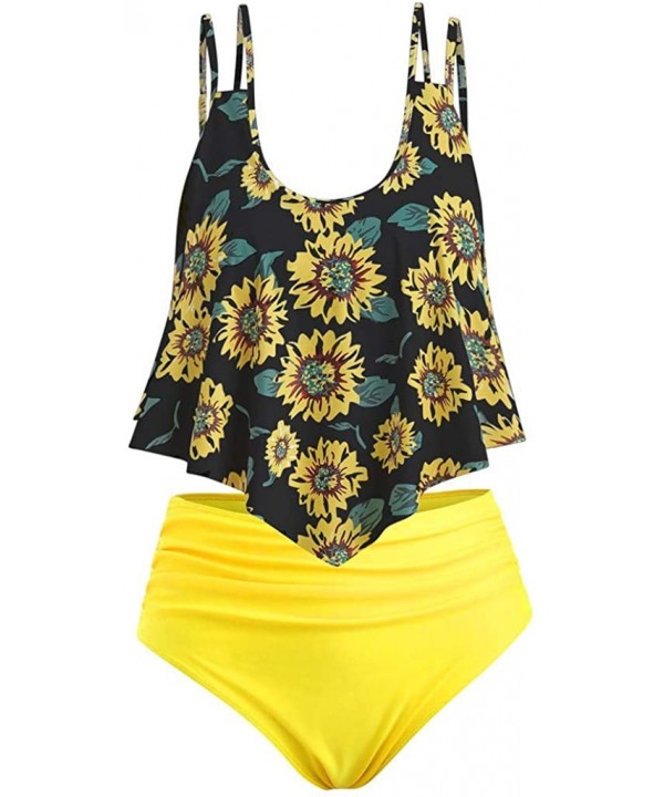 Women's Bikini 2Pc Ruffled Swimsuits Tankini Set - A-0 Yellow - CW18SN242XW $22.96-Racing