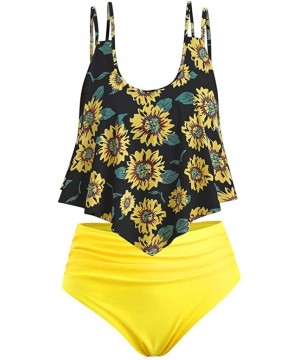 Women's Bikini 2Pc Ruffled Swimsuits Tankini Set - A-0 Yellow - CW18SN242XW $22.96-Racing