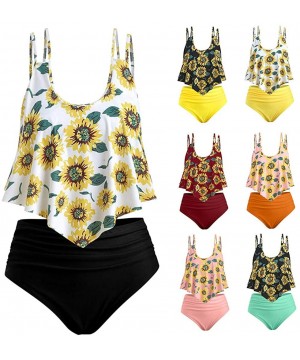 Women's Bikini 2Pc Ruffled Swimsuits Tankini Set - A-0 Yellow - CW18SN242XW $22.96-Racing