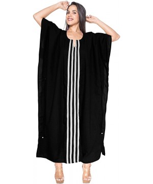 Women's Maxi Caftan Boho Dress Sleep Wear Swim Cover Ups Embroidery - Black_b804 - CY1886S9ZAW $26.42-Cover-Ups