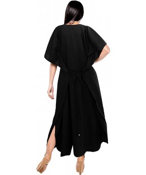 Women's Maxi Caftan Boho Dress Sleep Wear Swim Cover Ups Embroidery - Black_b804 - CY1886S9ZAW $26.42-Cover-Ups