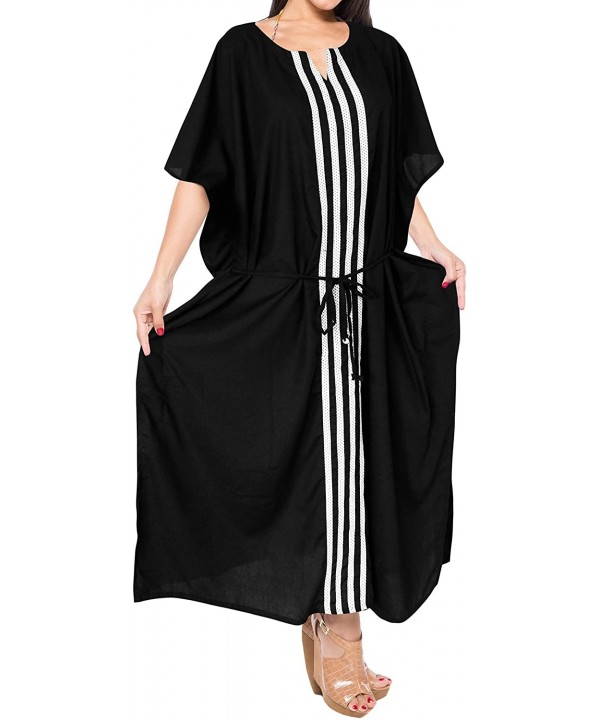 Women's Maxi Caftan Boho Dress Sleep Wear Swim Cover Ups Embroidery - Black_b804 - CY1886S9ZAW $26.42-Cover-Ups