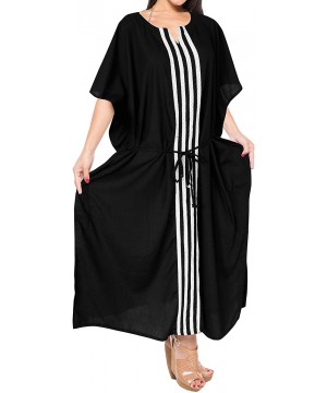 Women's Maxi Caftan Boho Dress Sleep Wear Swim Cover Ups Embroidery - Black_b804 - CY1886S9ZAW $26.42-Cover-Ups