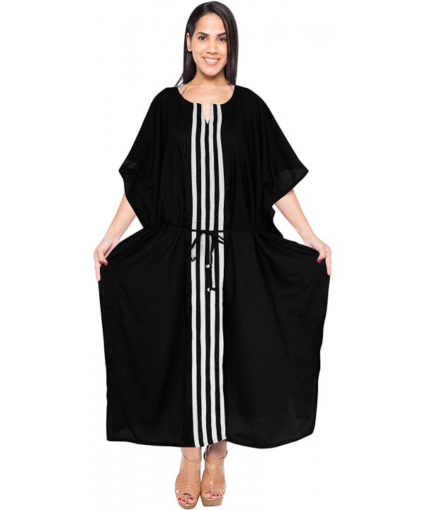 Women's Maxi Caftan Boho Dress Sleep Wear Swim Cover Ups Embroidery - Black_b804 - CY1886S9ZAW $26.42-Cover-Ups