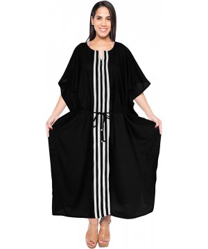 Women's Maxi Caftan Boho Dress Sleep Wear Swim Cover Ups Embroidery - Black_b804 - CY1886S9ZAW $26.42-Cover-Ups