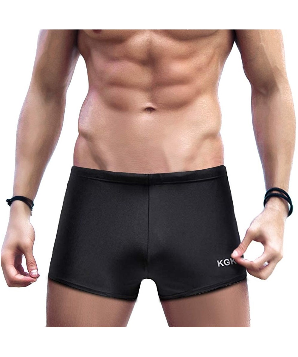 Swim Boxer Briefs Short Swim Jammer Camo Racer Mens Square Leg Swimsuit - Black - C718EAAMLHS $22.64-Racing