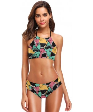 Cartoon Animal Shark High Neck Halter Bikini Sets Swimsuit Bathing Suits for Teen Girls Women Ladies - CO18OXG77ME $36.76-Sets