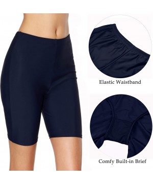 Women's Board Shorts High Waisted Swim Shorts Long Tankini Swim Bottoms - Navy Shorts With Built-in Brief - CQ18E7RH8Q4 $11.9...