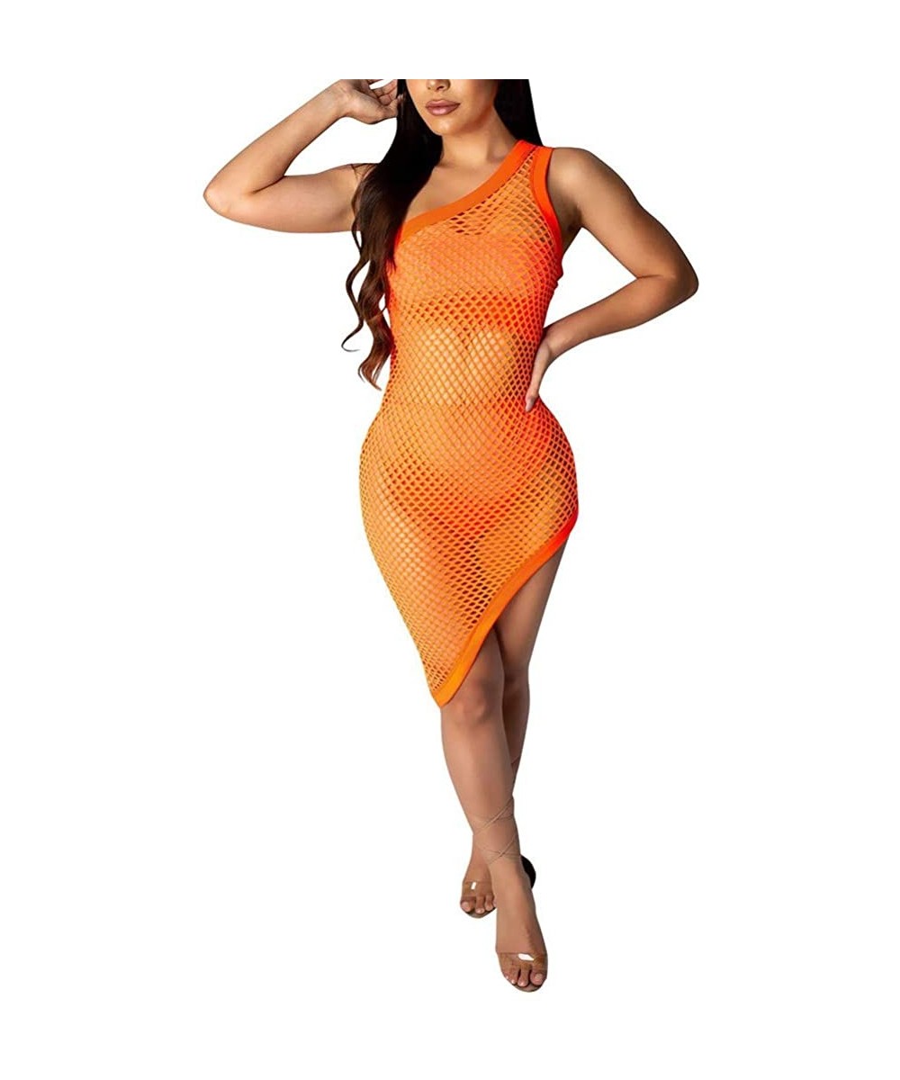 Women's 3 Piece Sheer Mesh Bikini Cover Up Swimwear Bandeau Swimsuit Pure Color Bathing Suit Summer Beach Dress Orange - C118...