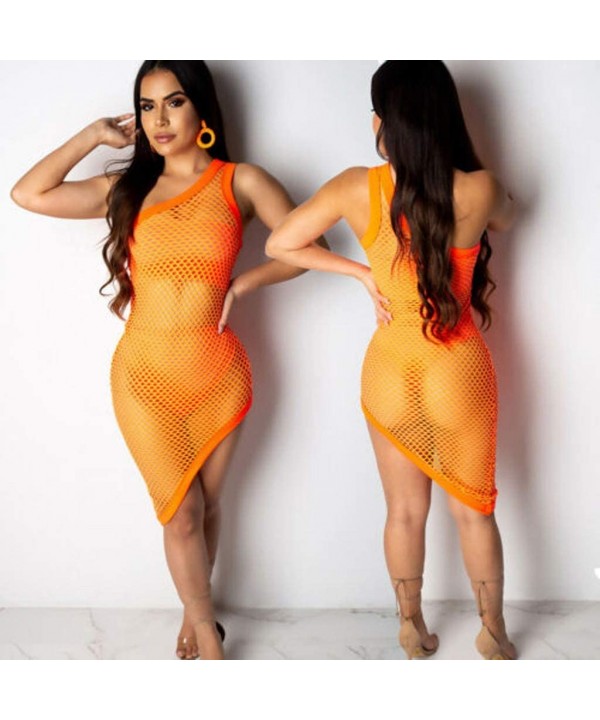 Women's 3 Piece Sheer Mesh Bikini Cover Up Swimwear Bandeau Swimsuit Pure Color Bathing Suit Summer Beach Dress Orange - C118...