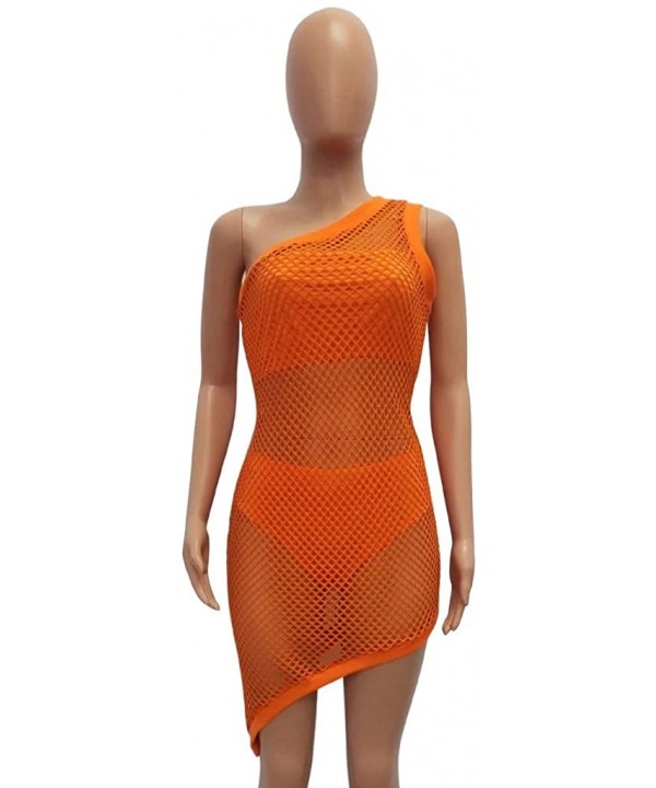 Women's 3 Piece Sheer Mesh Bikini Cover Up Swimwear Bandeau Swimsuit Pure Color Bathing Suit Summer Beach Dress Orange - C118...