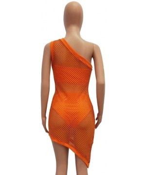 Women's 3 Piece Sheer Mesh Bikini Cover Up Swimwear Bandeau Swimsuit Pure Color Bathing Suit Summer Beach Dress Orange - C118...