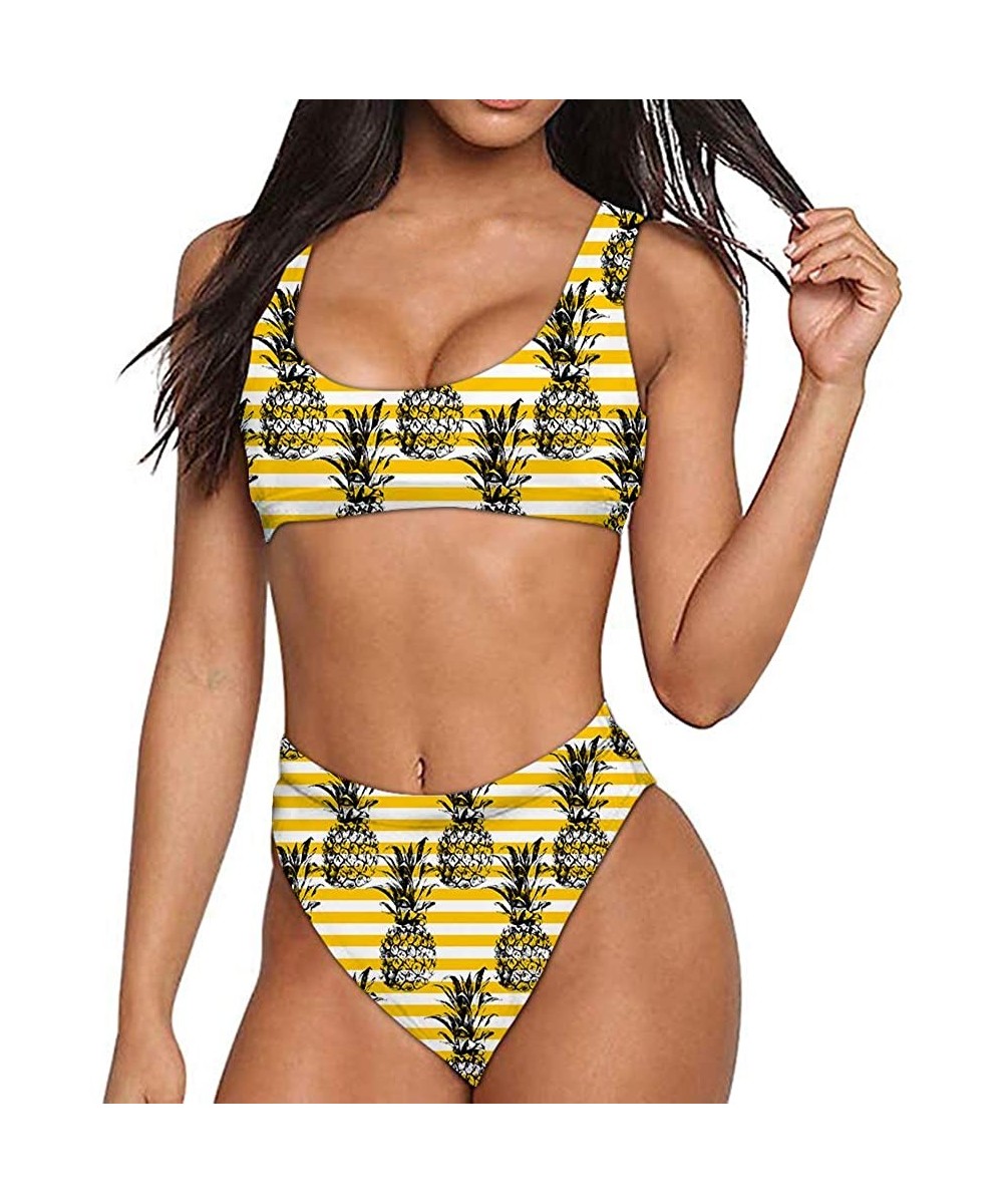 Women Printed Two Pieces High Waisted Cheeky Bikini Sets Low Scoop Crop Swimsuit - Pattern-43 - CW194X0U6NA $19.40-Sets