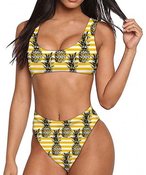 Women Printed Two Pieces High Waisted Cheeky Bikini Sets Low Scoop Crop Swimsuit - Pattern-43 - CW194X0U6NA $19.40-Sets