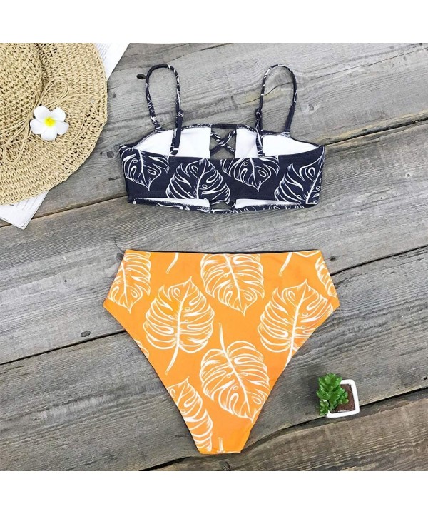 Women's Two Piece Swimsuits Bandeau Lace Up High Waist 2PCS Bikini Set Simsuit - Navy - CZ18TC63QMH $16.51-Sets