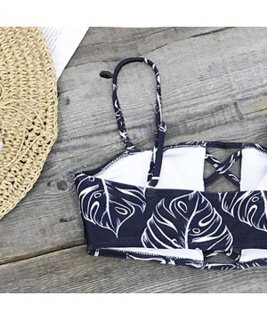 Women's Two Piece Swimsuits Bandeau Lace Up High Waist 2PCS Bikini Set Simsuit - Navy - CZ18TC63QMH $16.51-Sets