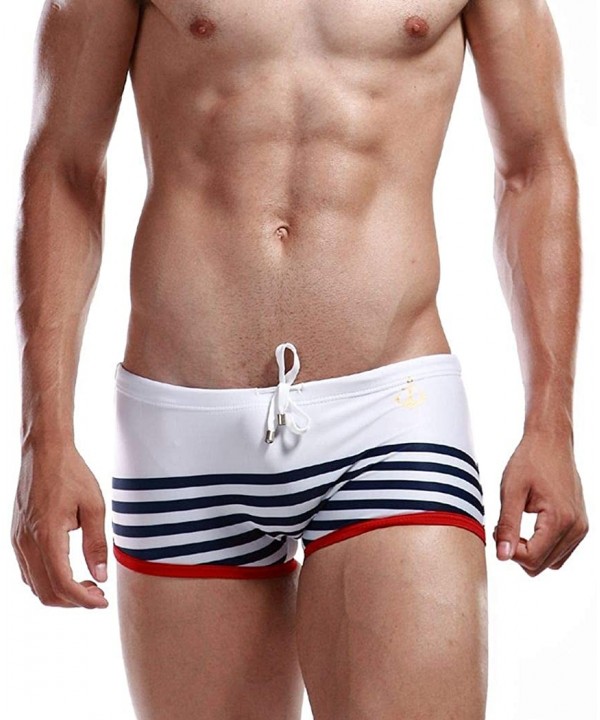 Mens Swimsuit Stripe Boxer Swimming Trunks Briefs Beach Shorts Swimwear Sport Underwear for Men - White - CS18UDMRQO6 $11.40-...