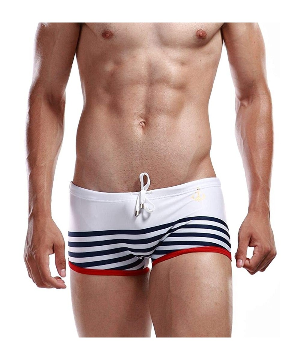 Mens Swimsuit Stripe Boxer Swimming Trunks Briefs Beach Shorts Swimwear Sport Underwear for Men - White - CS18UDMRQO6 $11.40-...