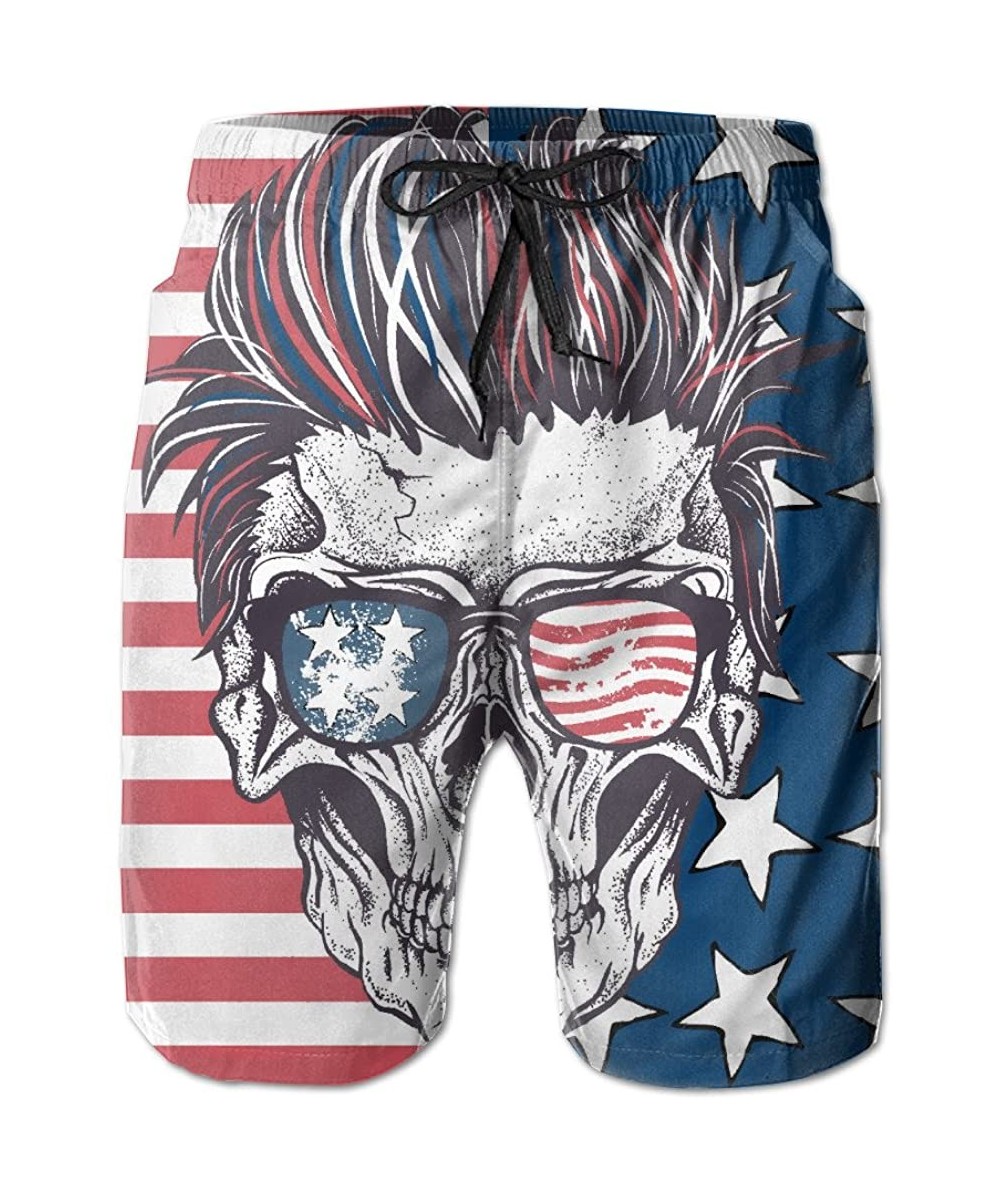 American Flag Skull Quick-Drying Shorts Running Surfing Swim Trunks - Adult Mens - Yellow - C8184WL2OH6 $15.41-Board Shorts