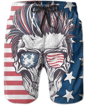 American Flag Skull Quick-Drying Shorts Running Surfing Swim Trunks - Adult Mens - Yellow - C8184WL2OH6 $15.41-Board Shorts