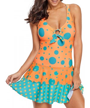 Color Block Printed Swimwear Womens Tankini Swimdress with Boyshort Swimsuits - Y-polka Dot - C418SOC6LOK $38.46-Tankinis