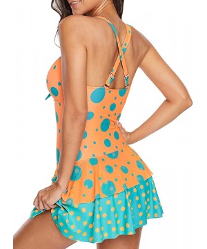 Color Block Printed Swimwear Womens Tankini Swimdress with Boyshort Swimsuits - Y-polka Dot - C418SOC6LOK $38.46-Tankinis