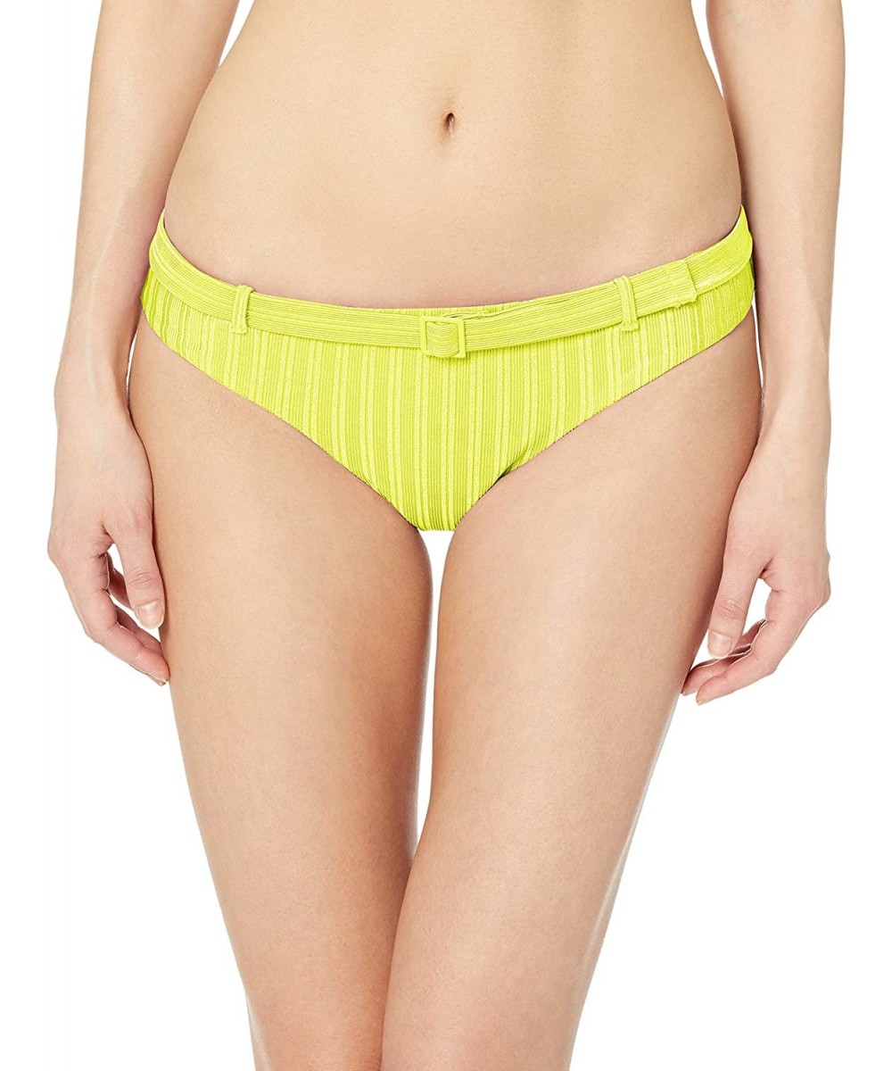 Women's Skimpy Faux Belted Hipster Bikini Swimsuit Bottom - Citron//Luster Rib - CU18K2NLHLQ $19.74-Sets