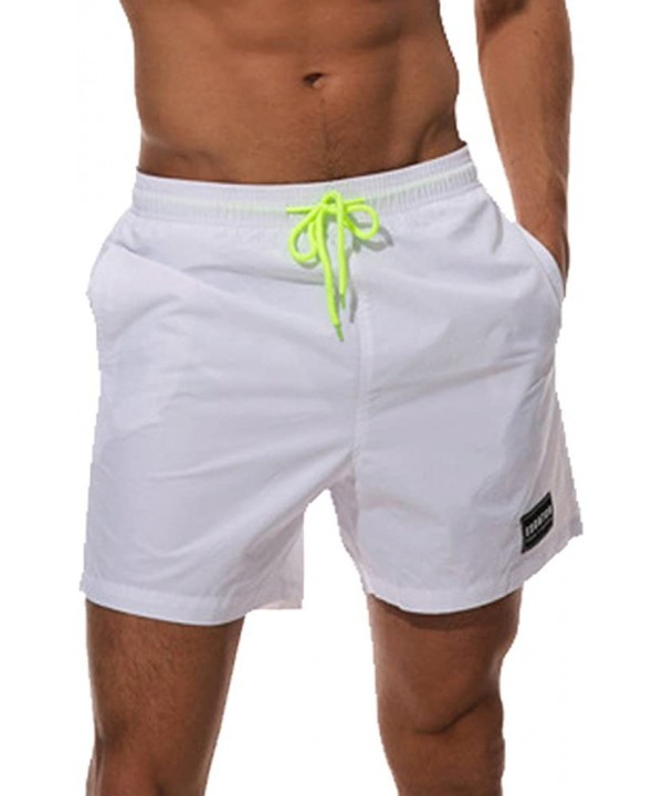 Men's Swim Trunks Quick Dry Swimming Short Beach Surf Board Boxers with Mesh Lining Pockets - White - CQ1944OGDH3 $15.74-Boar...