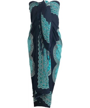 Mandala Sarong Wraps from Bali Beach Cover Up - Flower Black/Blue - CC194QWKNAC $19.12-Cover-Ups